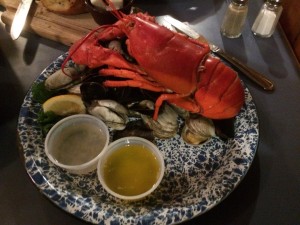 Fresh Live Boiled Maine Lobster with Steamed Clams and Mussels.