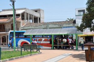 The bus stop in the main square in Cotacachi