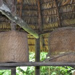 Baskets are placed above the kitchen so that the smoke from the fire will keep them clean and dry